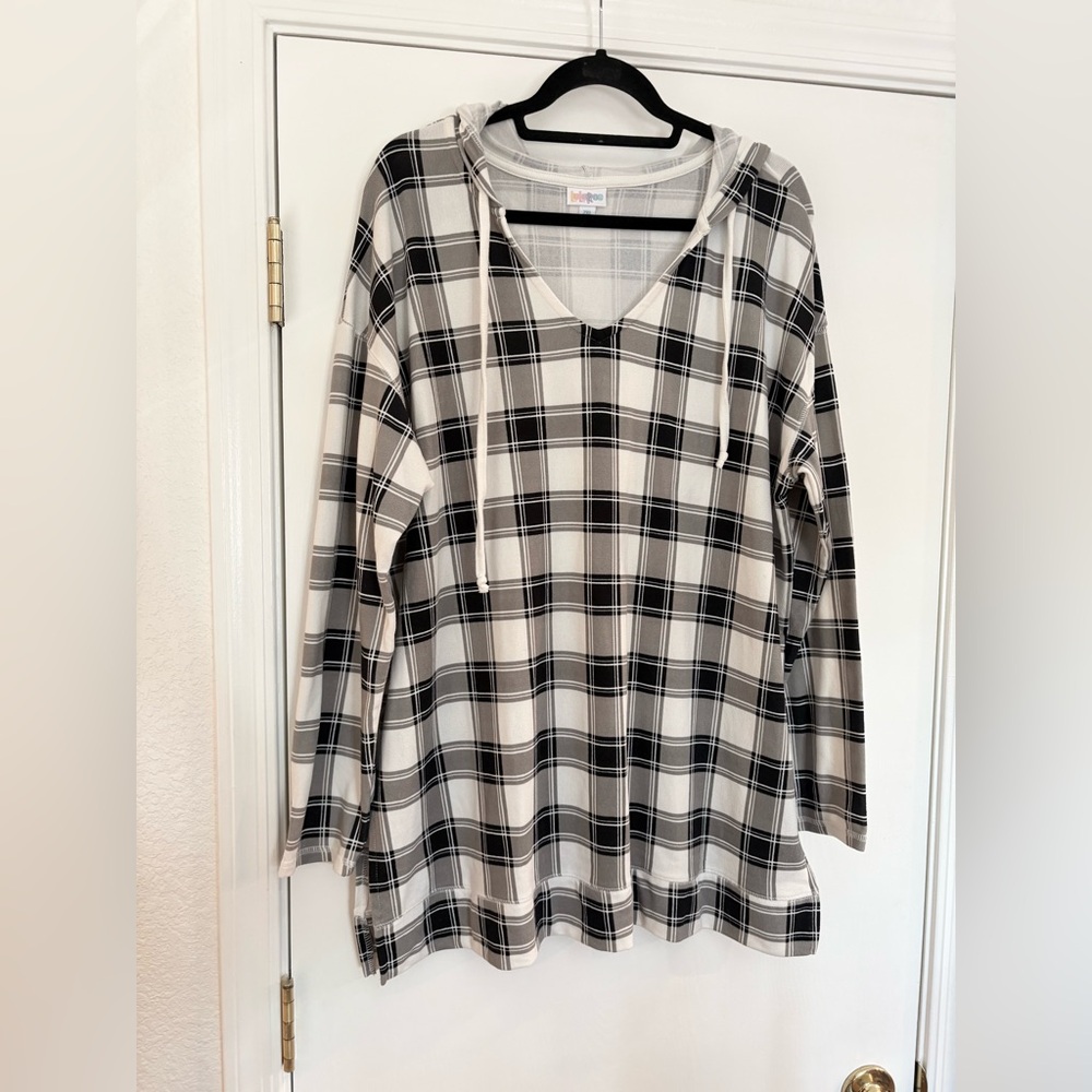 LuLaRoe Black and White Plaid Hoodie